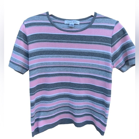 RAFAEL Sweaters - RAFAEL Short Sleeve Stripe Crewneck Lightweight Sweater Top Y2K 90s Sz XL